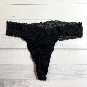 Victoria’s Secret Angels Black Thong Panty | Wide Lace Waist | NWT